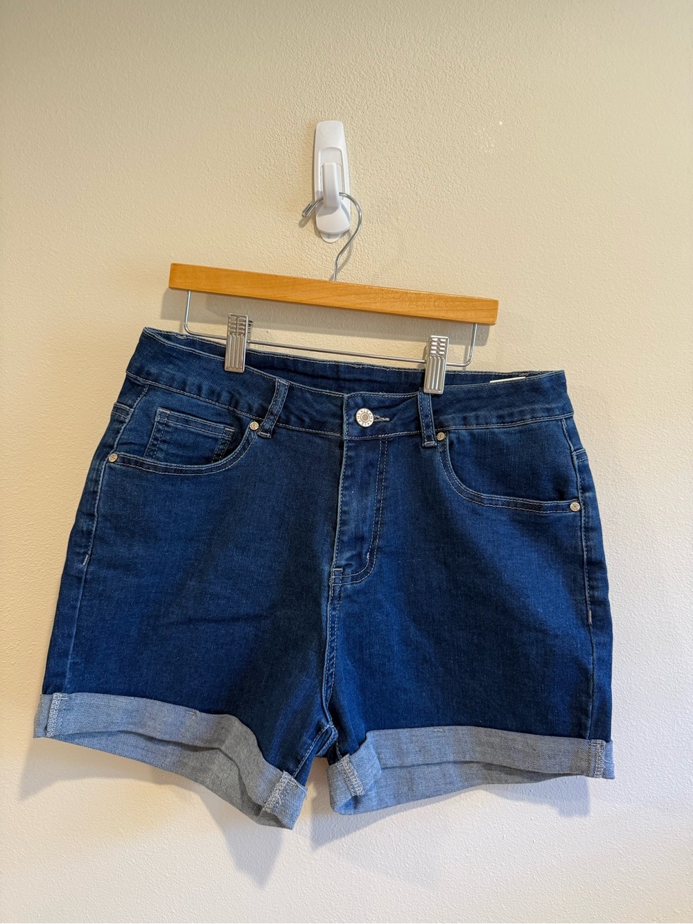 Women's Dark Blue Denim Roll-Cuff Shorts